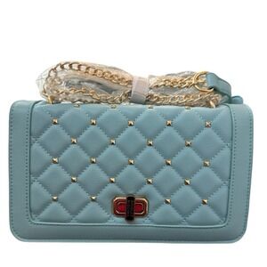Badgley Mishka Light Blue‎ Quilted & Studded Crossbody Bag w/ Adjustable Strap